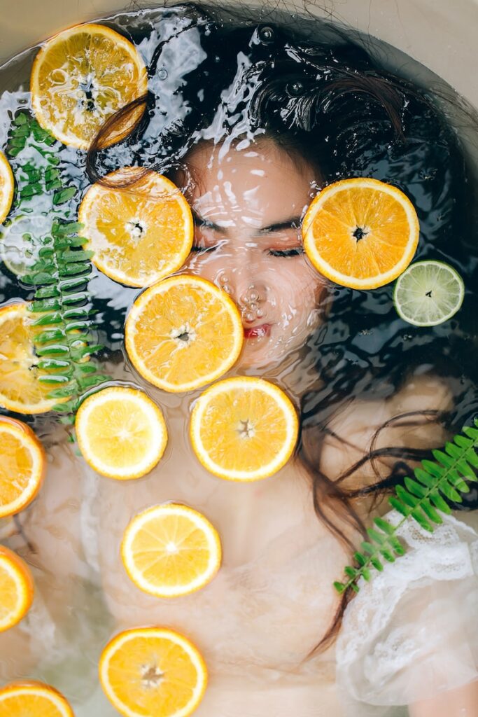 sliced lemon on bathtub
